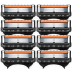 8 Ersatzklingen für Gillette Fusion5 ProGlide, orange-schwarz, nebeneinander angeordnet