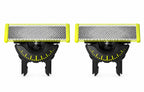 2 Rasierklingen 360° für Philips OneBlade QP25xx/QP26xx/QP65xx/QP66xx nebeneinander, schwarze 360°-Aufnahme