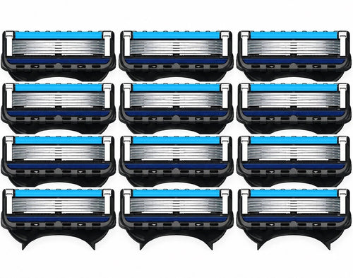 12 Ersatzklingen für Gillette Fusion5 ProGlide, blau-schwarz, nebeneinander angeordnet