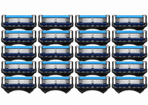 20 Ersatzklingen für Gillette Fusion5 ProGlide, blau-schwarz, nebeneinander angeordnet