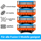Grafik: Produktmerkmale (Klingenanzahl, Gleitstreifen, Hautverträglichkeit) – für alle Fusion5 Modelle geeignet