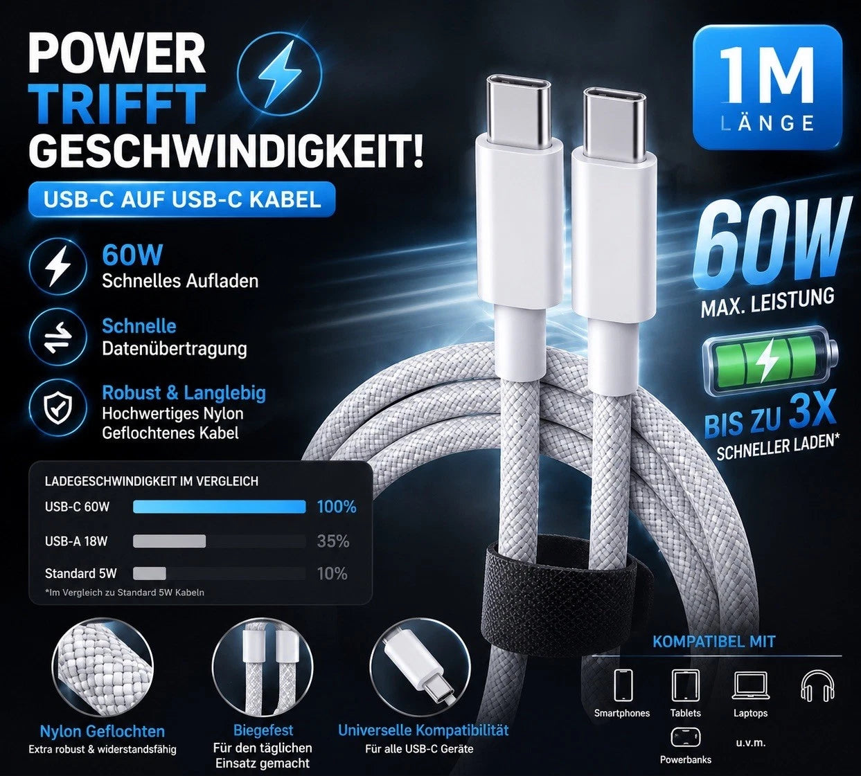 USB-C Ladekabel mit Stecker – Produktfoto (Ansicht 1)