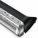 Nahaufnahme 10B Scherfolie für Braun Series 1 – Folienstruktur, Trimmerleiste und Rastnase am Rahmen