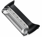 10B Scherfolie für Braun Series 1 in Schrägansicht – schwarzer Rahmen mit Metall-Scherfolie und Langhaarschneider