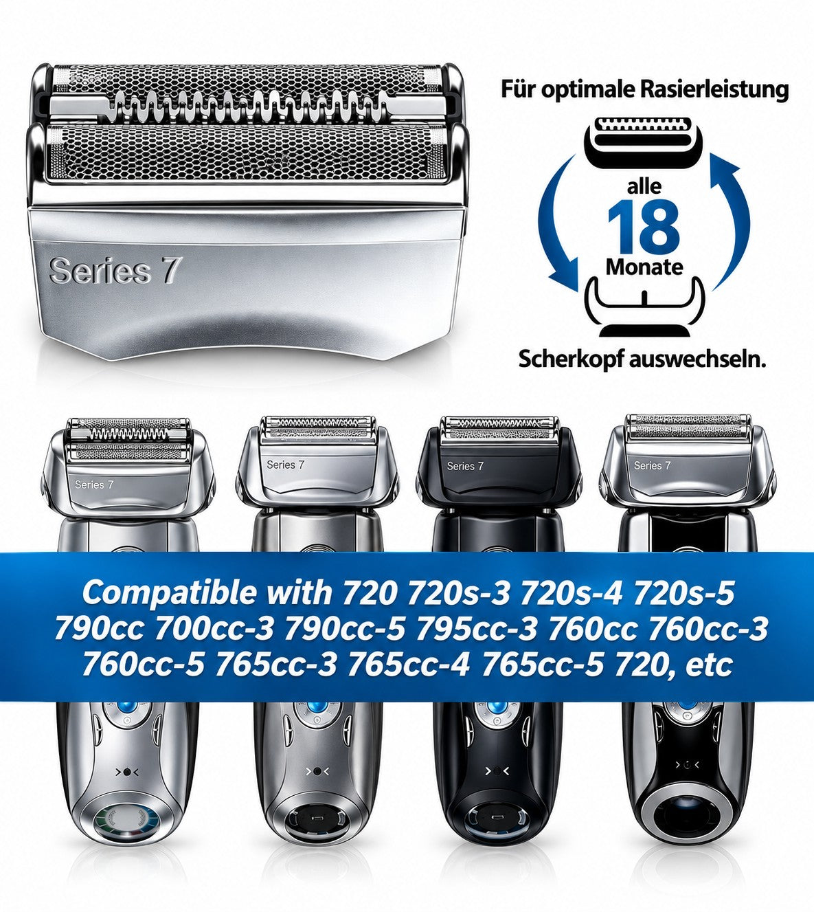 Kompatible Braun Series 7 Rasierer für den Scherkopf 70S – Hinweis: Scherkopf alle 18 Monate wechseln