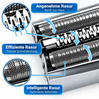 Detailansicht Scherfolie und Mittelschneider des Scherkopfs für Braun Series 7 – gründliche, hautschonende Rasur
