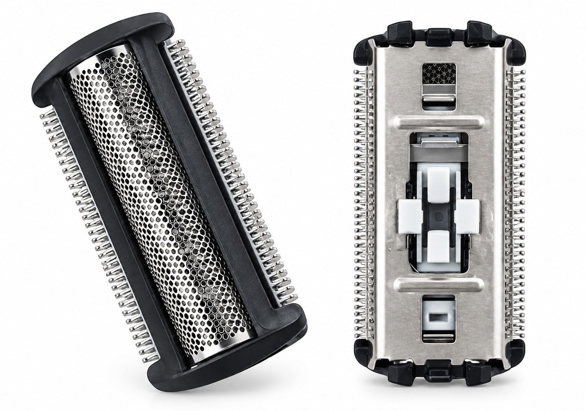 Vorder- und Rückseite des Ersatz-Scherkopfs für Philips BodyGroom und Click & Style